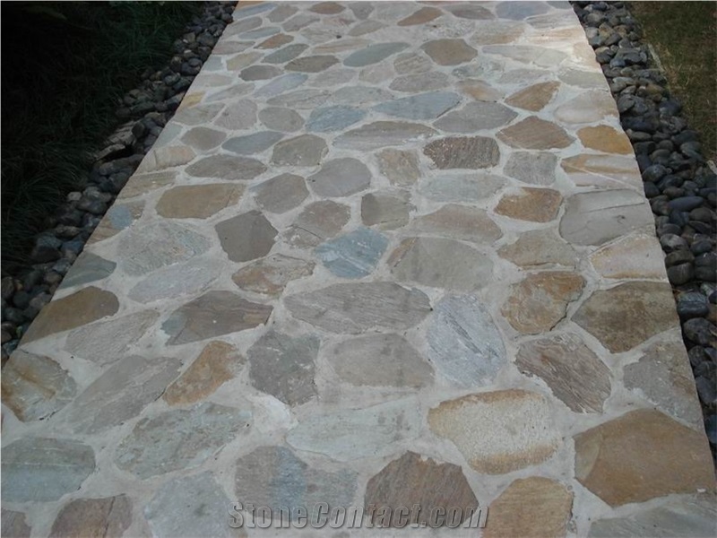 China Yellow Slate Flagstone Driveway, Yellow Slate Tiles & Slabs