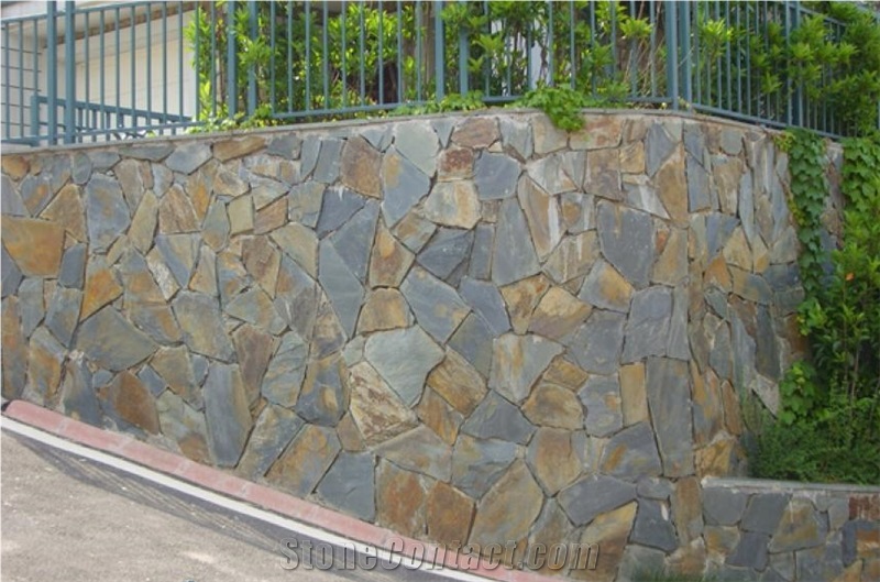 China Yellow Slate Flagstone Wall Covering Slabs & Tiles