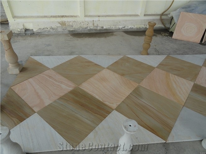 Yellow Wooden Sandstone,Sandstone Tiles & Slab
