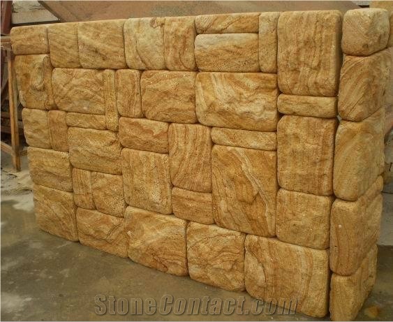 Yellow Wooden Vein Sandstone,Sandstone Cube Stone