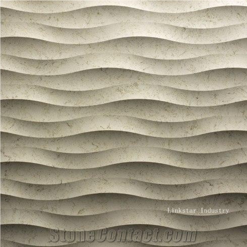 China Beige Marble Natural Stone 3d Wavy Internal Wall Art Panels, Beige Marble Building & Walling