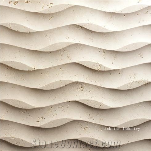 Natural 3d Interior Design with Beige Limestone Wall Tiles