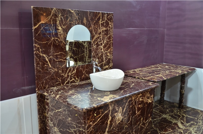 India Red Cherry Gold Marble Bath Countertops