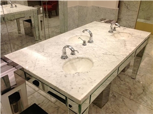 White Arabesque Marble Bathroom Countertops