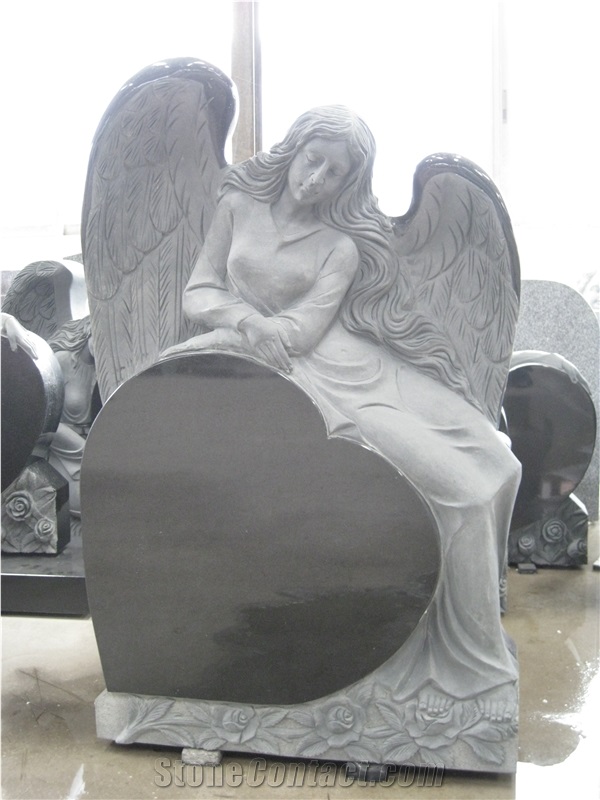 Angel Monuments Shanxi Black Tombstone Heart Monument Stele Absolute Black Gravestone