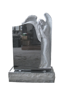 Shanxi Black Granite Angel Monument & Tombstones, Headstone with Hand Carved Angel Statue