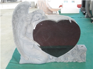 Shanxi Black Granite Western Style Monuments Absolute Black Tombstones Headstone Heart Angel Gravestone