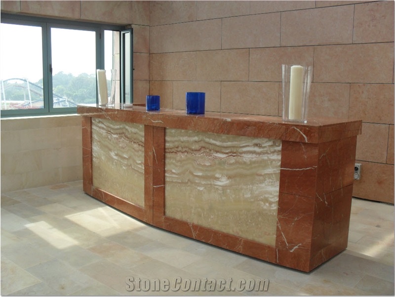 Rosso Alicante Marble and Sky Onyx Bar Top