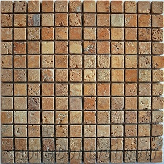Antalya Noce Travertine Tumbled Mosaic, Brown Travertine Mosaic