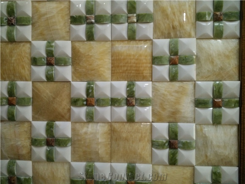 China Yellow Onyx + Green and White Onyx Mosaic Tiles and Pattern