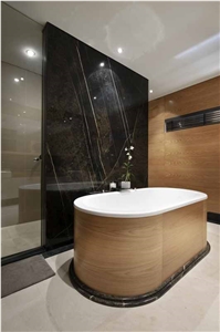 Noir St Laurent Marble Bathroom Wall, Black France Marble Bath Design