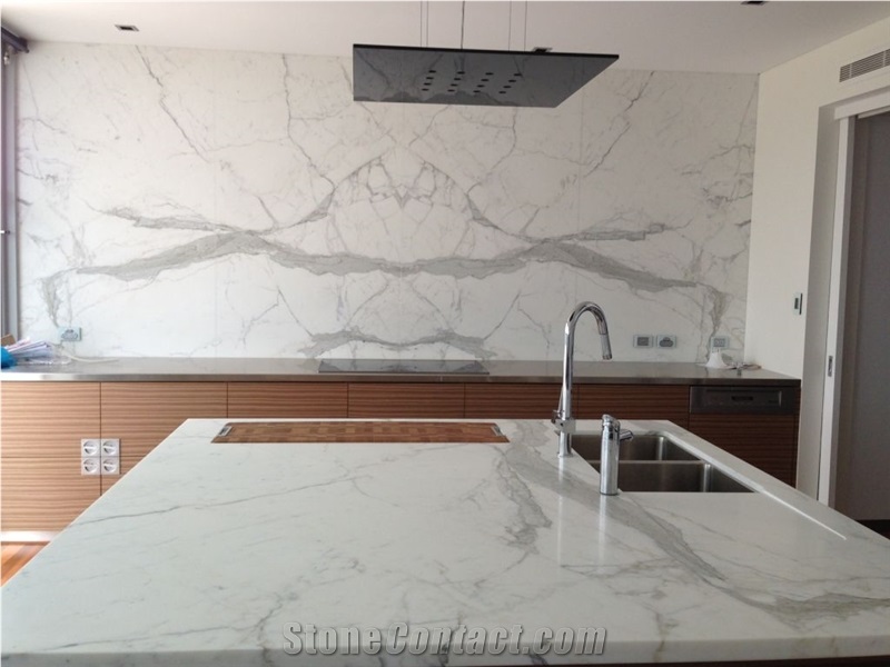 Statuary Venato Marble Kitchen Countertops, White Italy Marble Countertops