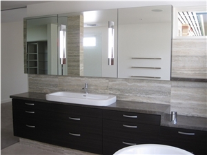 Travertino Silver Honed and Filled Bath Top Backsplash Wall, Grey Italy Travertine Tiles & Slabs