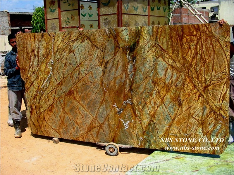 India Brown Marble Slabs & Tiles, Rain Forest Brown Marble Tiles