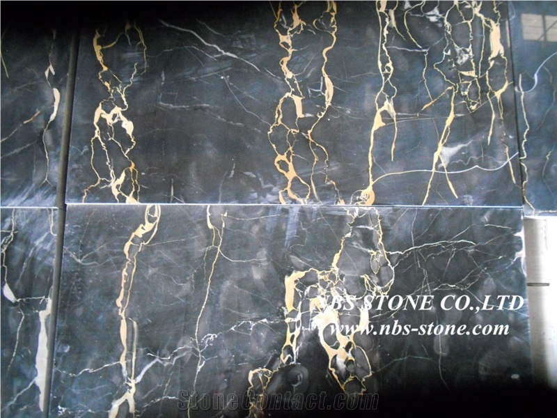 Italian Nero Portoro Marble Slabs & Tiles , Italy Black Marble Wall Covering Tiles
