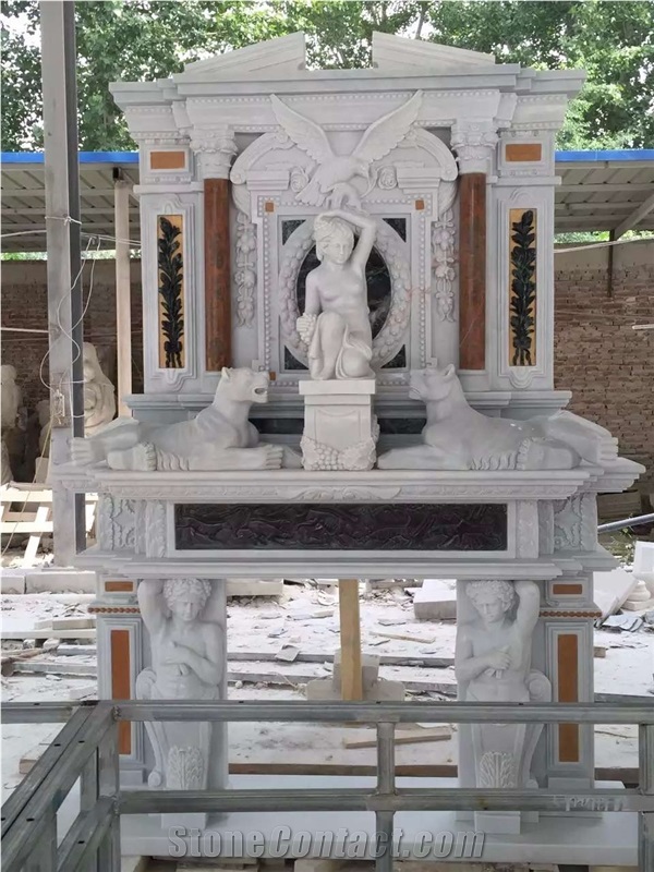 China Grey Marble Fireplace-Whole Set/Marble Sculptured Fireplace
