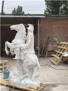 China White Marble Warrior Sculpture, White Marble Sculpture & Statue