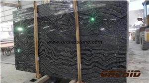 Polished Black Antique Wooden Marble Slabs & Tiles, China Black Marble