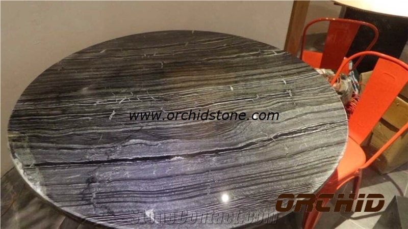 Round Polished Ancient Wood Marble , Kenya Black Marble Table Tops
