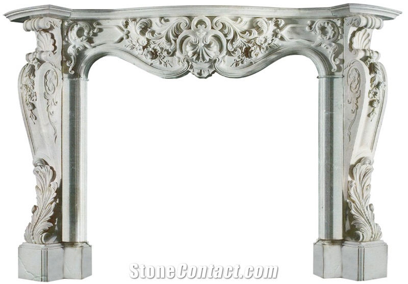White Marble Fireplace Mantel, Curved Beautiful Surround