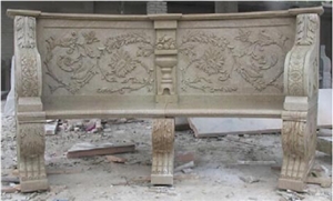 Beige Marble Curved Bench, Beige Marble Bench & Table