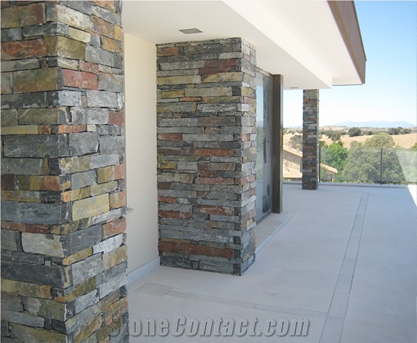 Multicolor Slate Feature Wall, Stacked Stone Veneer