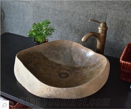 Best Natural Stone Wash Basin & Sink for Outdoor Indoor, Brown Pebble Stone Water Wash Basin & Sink