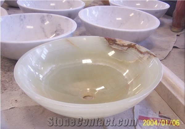 China Light Green Onyx Sink Wash Basin,Natural Luxary Round Stone Sink,Above Countertop Sink,Decorative Onyx Stone