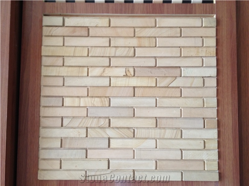 Chinese Sandstone Mosaic Tile Price, Beige Sandstone Mosaic