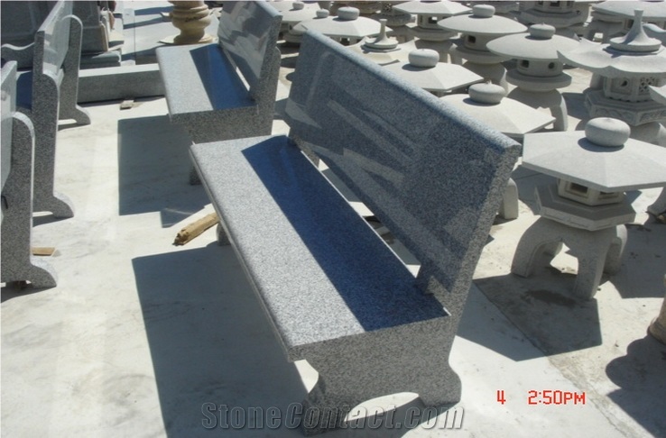 Garden Stone Table and Bench, Natural Stone Grey Granite Bench & Table