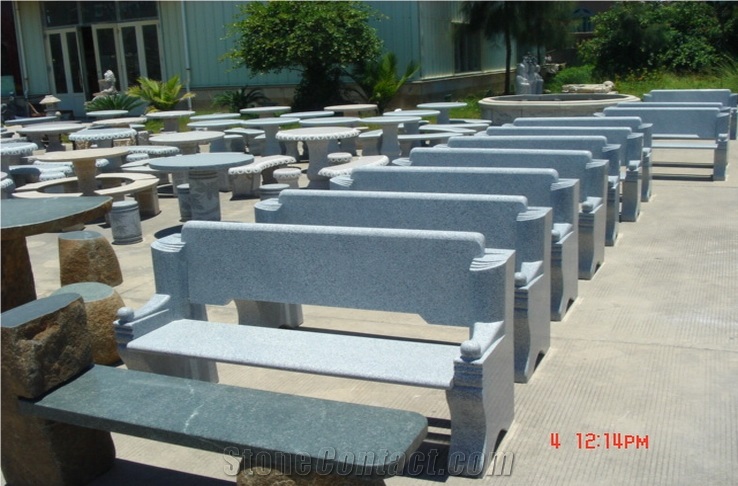 Garden Stone Table and Bench, Natural Stone Grey Granite Bench & Table