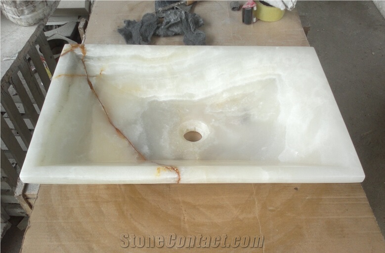 Natural Onyx Stone Water Wash Basin Sink,China White Ony,Rectangular Basin,Natural Stone Basin