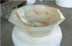 Natural Onyx Stone Water Wash Basin Sink,China White Onyx Basin,Polygon Basin,Natural Stone Basin