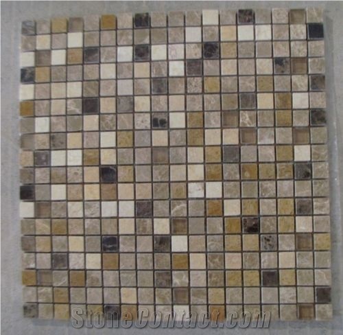 Marble Mosaic with Glass,Polished Beige Marble with Black Marble Mosaic ,Wall Mosaic