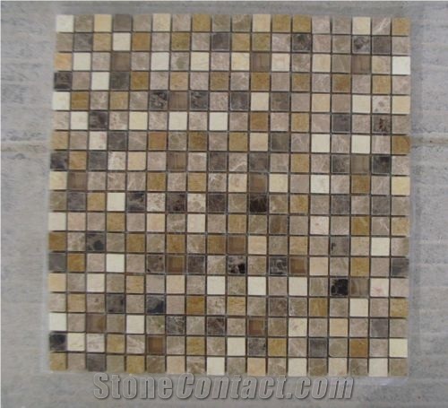 Marble Mosaic with Glass,Polished Beige Marble with Black Marble Mosaic ,Wall Mosaic