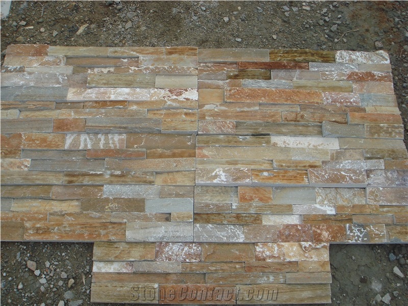 P014 Yellow Rough Surface Stacked Stone Venner,Yellow Slate Ledge Stone, Natural Yellow Wall Cladding