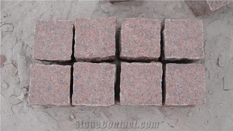 G386 Chinese Red Granite Paving Stone and Cube Stone, Natural Split and Flamed/ Cut to Size/ Shidao Red Fooloring/Walling