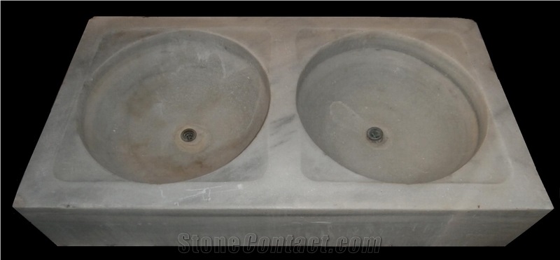 Old White Carrara Marble Double Bowl Kitchen Sink