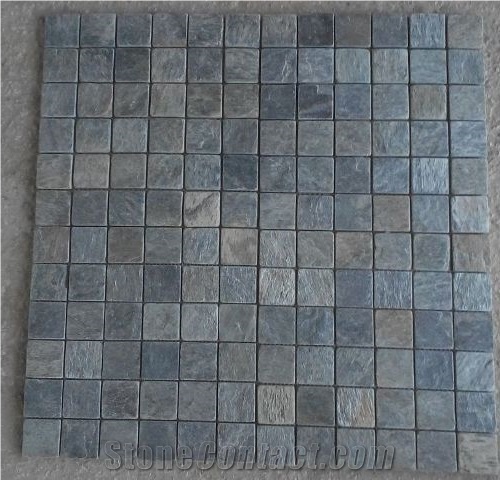 Silver Shine Slate Mosaic Tiles, Grey Slate Mosaic India