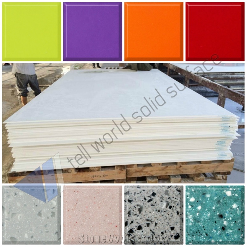Manmade Solid Surfaces Stone Slabs for Restaurant Table Tops and Kitchen Worktops Factory Supply