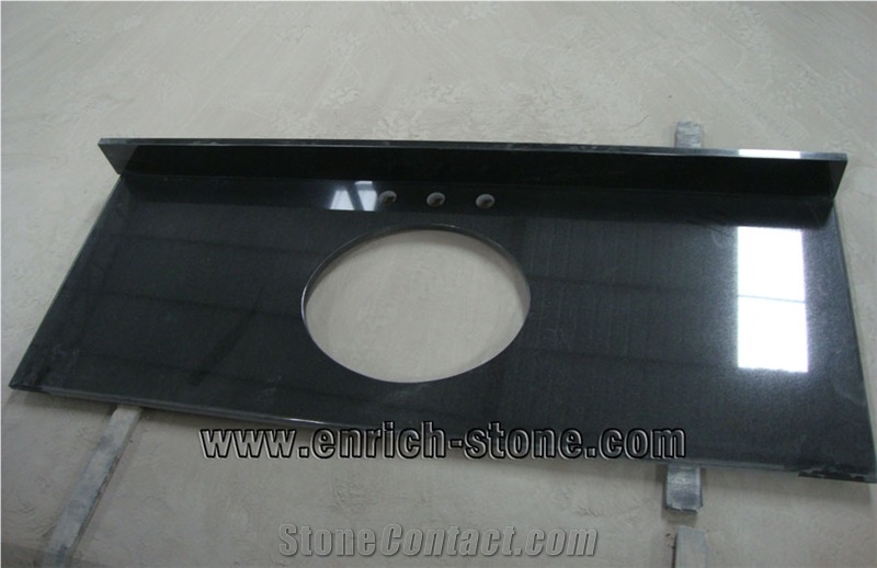 Shanxi Black Granite Vanity Tops,Pure Black Granite Vanity Tops with Single Sink-Out