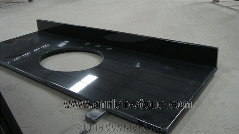 Shanxi Black Granite Vanity Tops,Pure Black Granite Vanity Tops with Single Sink-Out