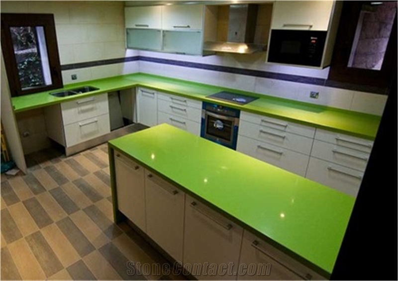 A New Friendly Surface Application Meterial for Worktop Made by Apple Green Quartz Stone Slab More Durable Than Granite Directly from China Manufacturer at Cheap Pricing Thickness 2cm or 3cm