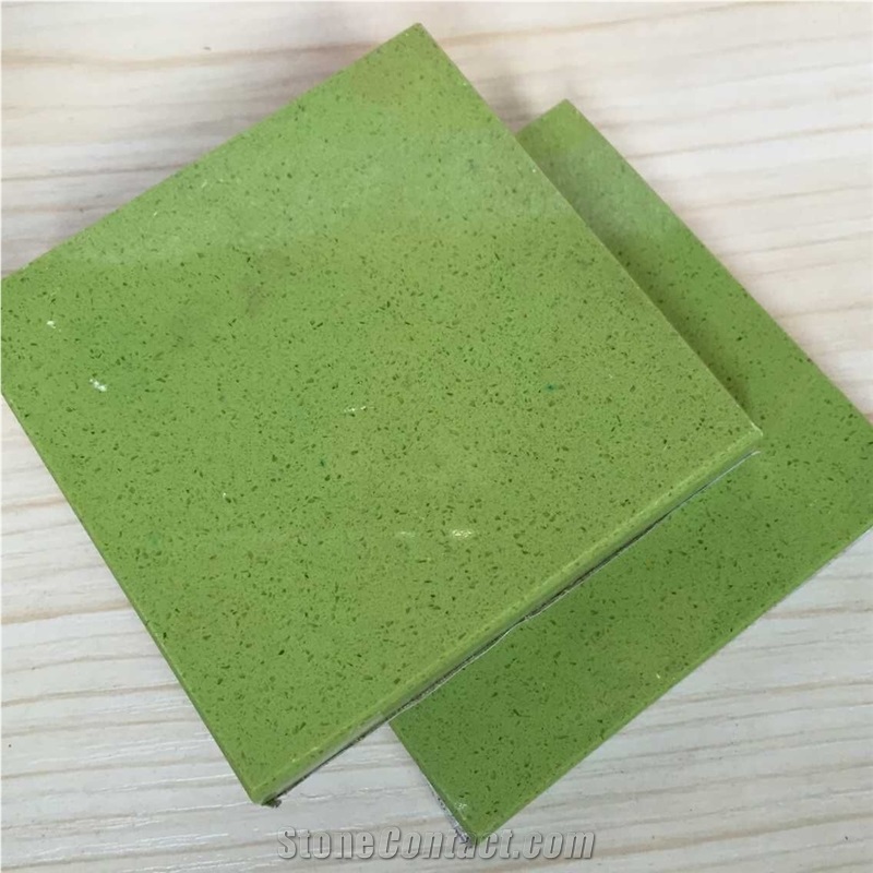 Apple Green Artificial Quartz Stone Slab&Tile Of Low Water Absorption But Cheap Pricing Suitable for Worktop Table Top Projects More Durable Than Granite Thickness 2cm or 3cm