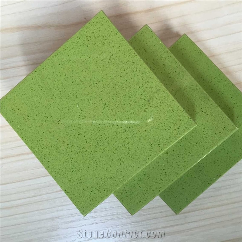 Apple Green Quartz Stone for Cut to Size Project Like Counter Top,Tabletop,Floor and Wall Polished Quartz Surfaces Standard Slab Sizes 126 *63 and 118 *55,Top Quality,More Durable Than Granite