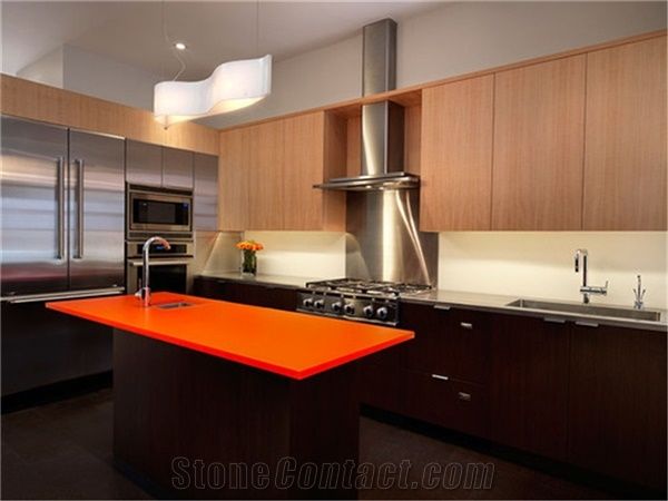 Artifical Quartz Stone Surface Fabricator with Bright Orange Surface Experienced Wholesaler Of Quartz Stone Countertop with Iso/Nsf Certificate,For Tabletop,Floor and Wall,More Durable Than Granite