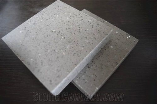 Artificial Grey Quartz Stone Tiles & Slabs, Shining Series for Prefab Countertops Your First Kitchen Countertop Options Nonporous Very Hard Surface More Durable Than Granite Countertops Slab Size 3200