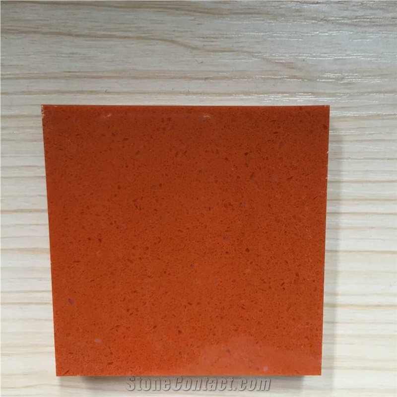 Bright Orange Polished Quartz Stone Cut to Size Project for Surfaces and Countertop,Non-Porous and Easy to Clean and Maintain,Top Quality,Normally Produced Size 118*55 and 126*63