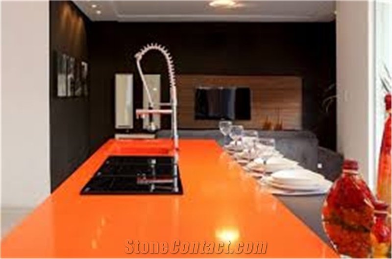Bright Orange Quartz Stone Pre-Fabricated Countertop for Kitchen Room Bathroom and Hotel Use with Iso/Nsf Certificate at Top Quality and Service,More Durable Than Granite