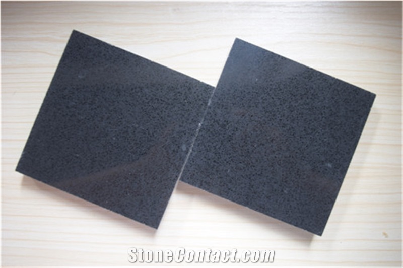 Chian Pure Black Quartz Stone Slabs & Tiles, 1.5cm or 1.8cm Thick for Floor & Wall with Polishing Quartz Surface with Scratch Resistant and Stain Resistant